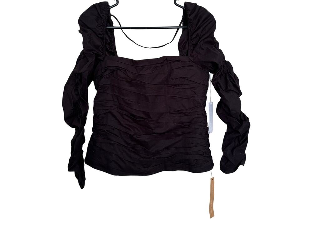Reformation Joi Ruched Smocked Long Sleeve Top - Black - Size 12